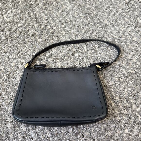 ETIENNE AIGNER Mini Small Handbag Purse Black Leather Y2K - Picture 2 of 7
